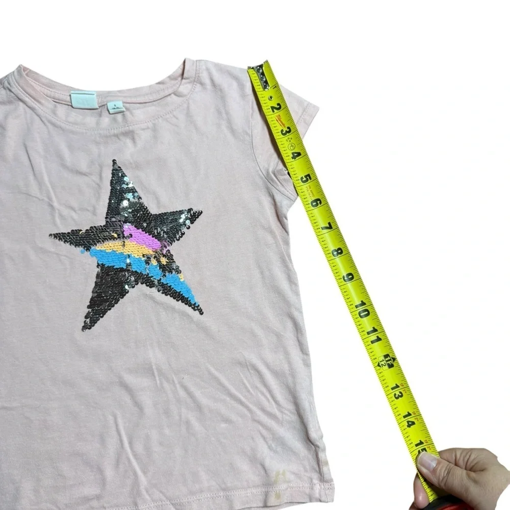 Gap Kids Pink Sequin Star Short Sleeve Tee Shirt Girls Size S 6/7